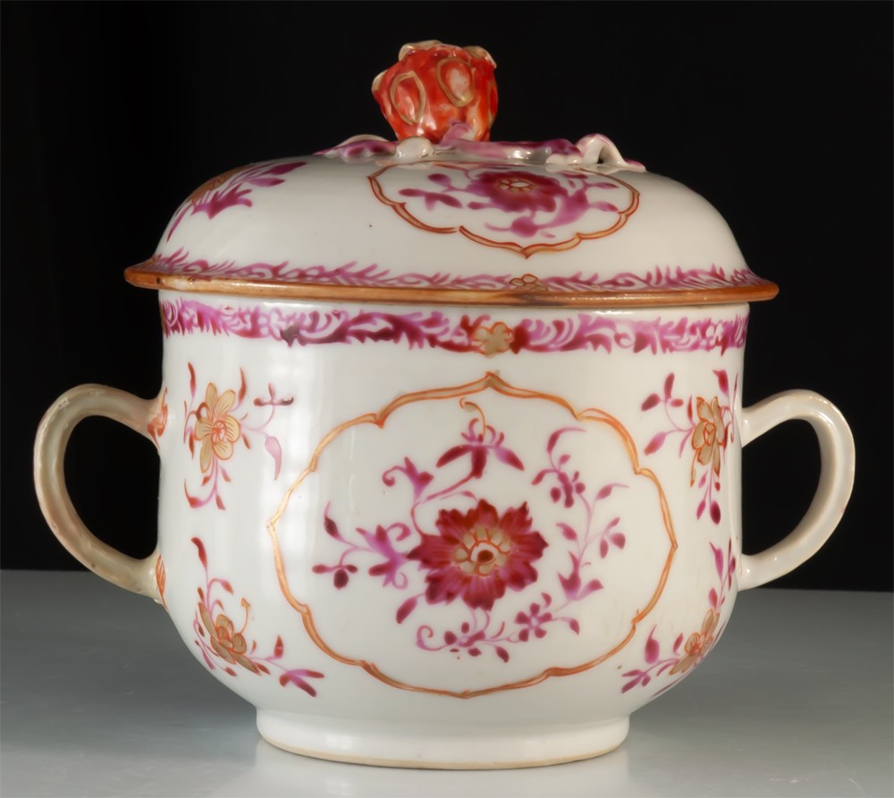 18th Century Chinese Porcelain Broth Bowl / Covered Trembleuse Pot From The East India Company-photo-4