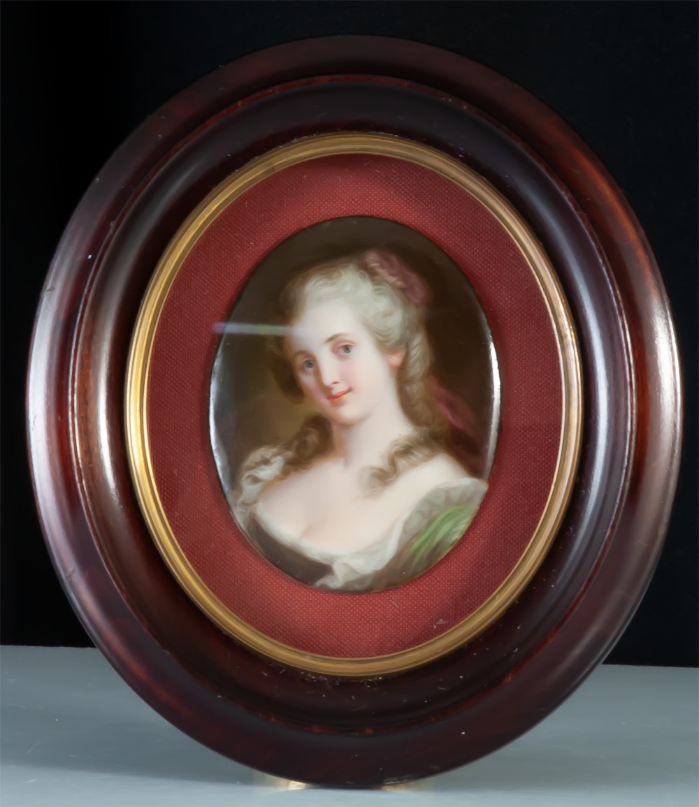 Miniature On Porcelain Portrait Of A Young Italian Woman 
