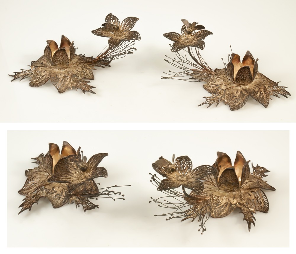 Silver Filigree Bee Hand Candle Holders -photo-4