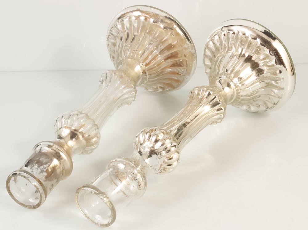 Paire de Bougeoirs En Verre Soufflé églomisé -photo-3