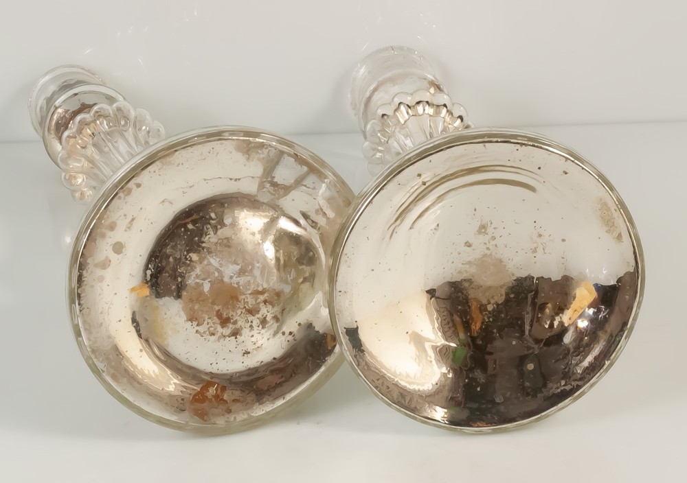 Paire de Bougeoirs En Verre Soufflé églomisé -photo-4