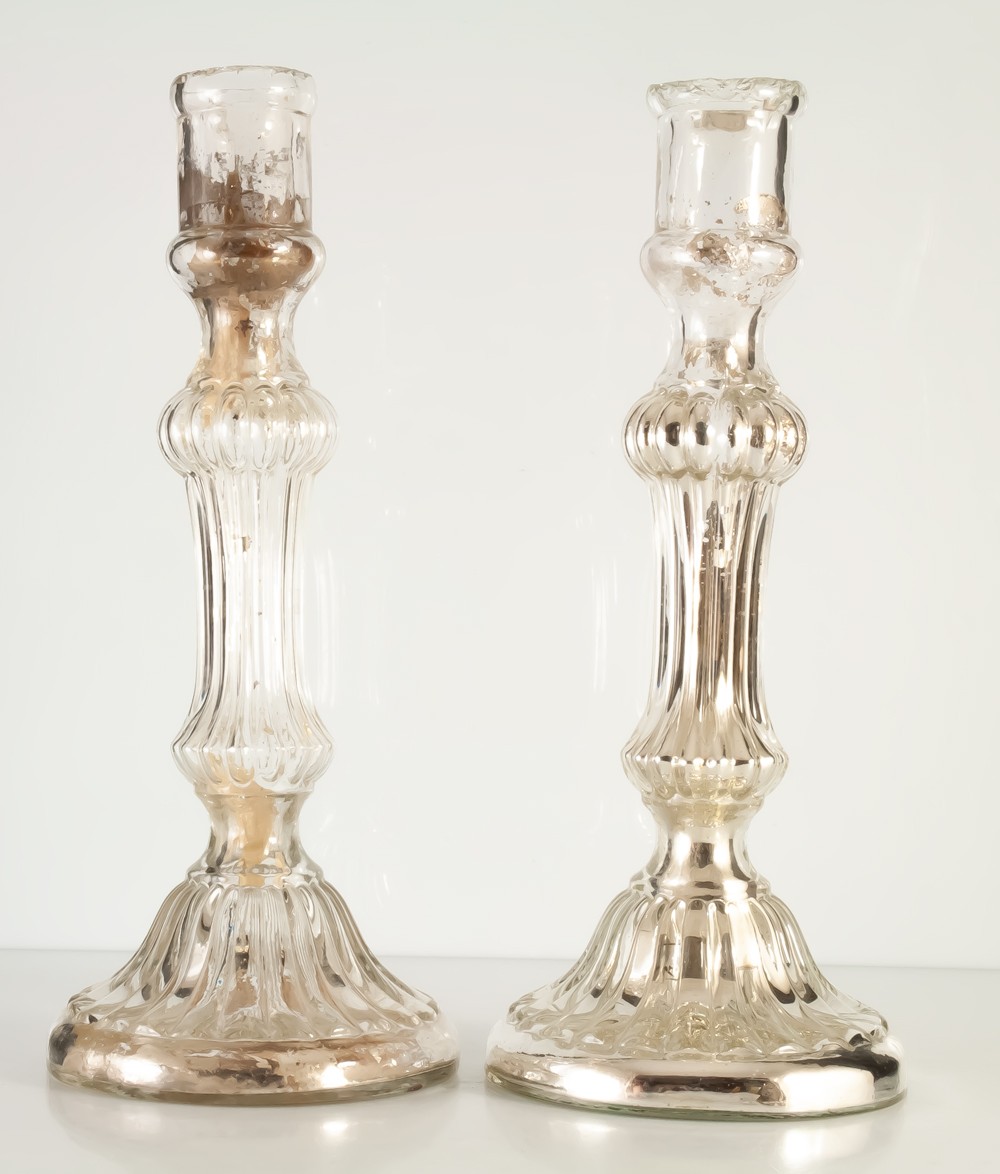 Paire de Bougeoirs En Verre Soufflé églomisé -photo-1