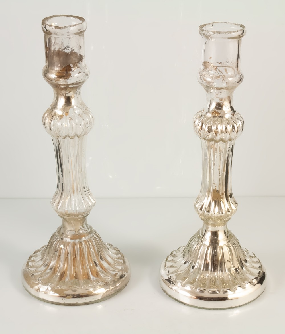 Paire de Bougeoirs En Verre Soufflé églomisé 