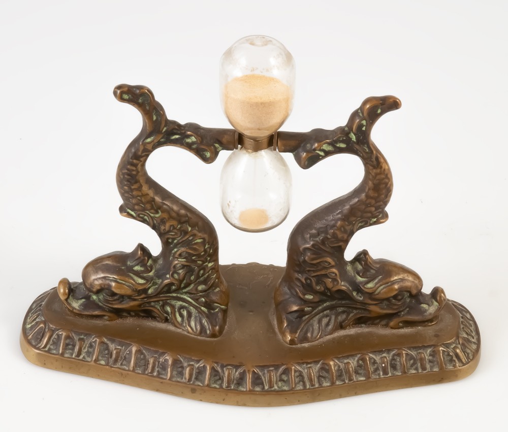 Max le Verrier sablier en bronze aux deux dauphins-photo-3