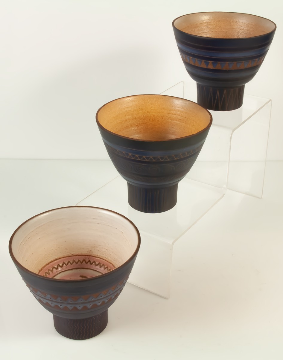 René Maurel (1910-1974) 3 coupes sur talon céramique Tourrettes-sur-Loup / Vallauris