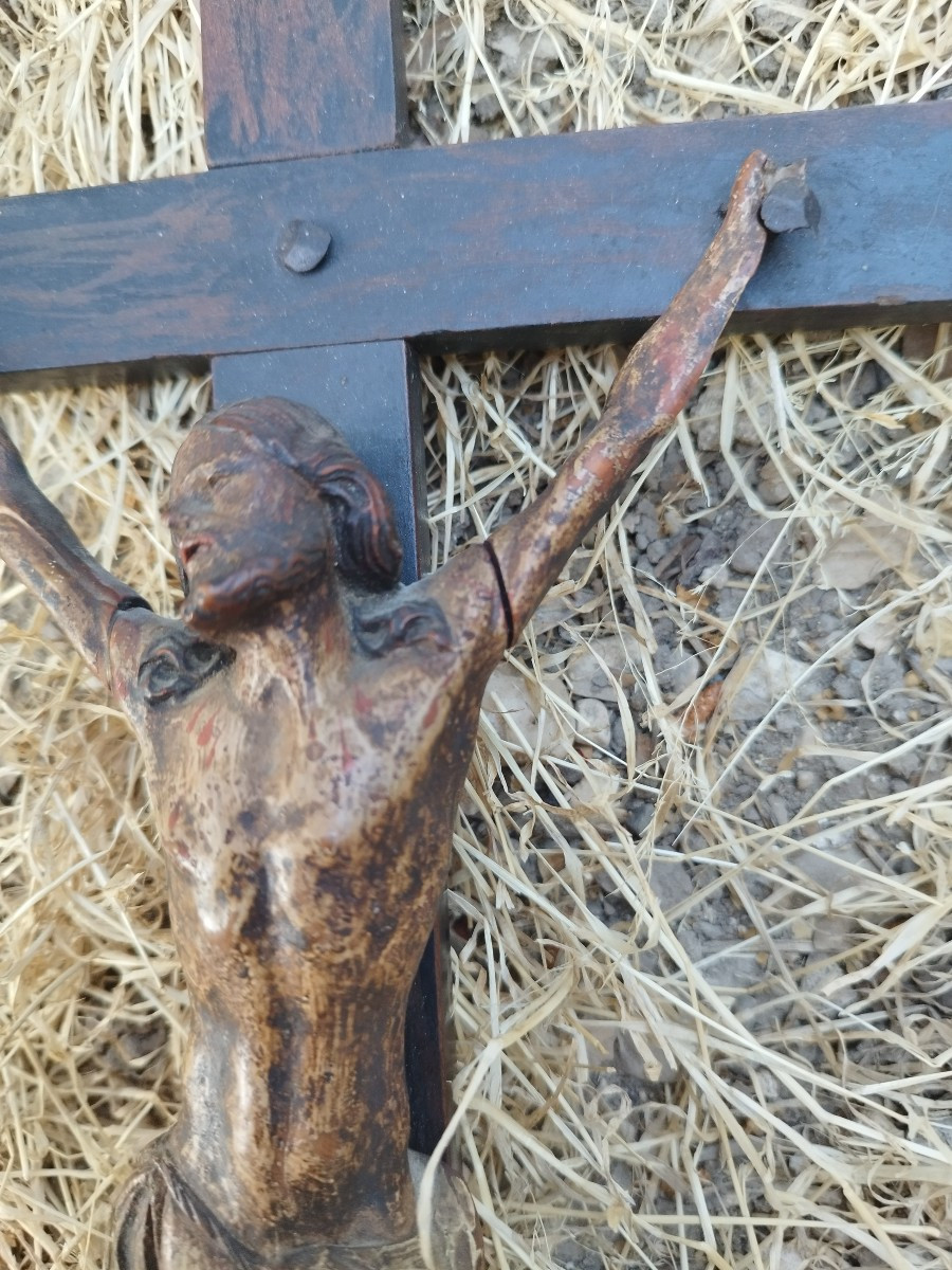 Christ En Bois Sculpté XVIIIème Art Populaire -photo-2