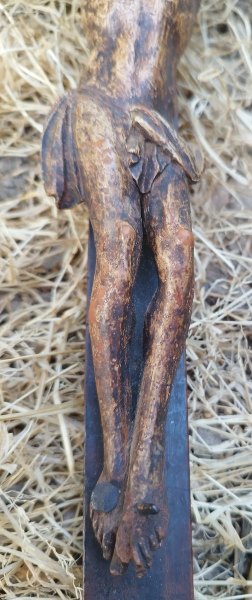 Christ En Bois Sculpté XVIIIème Art Populaire -photo-3