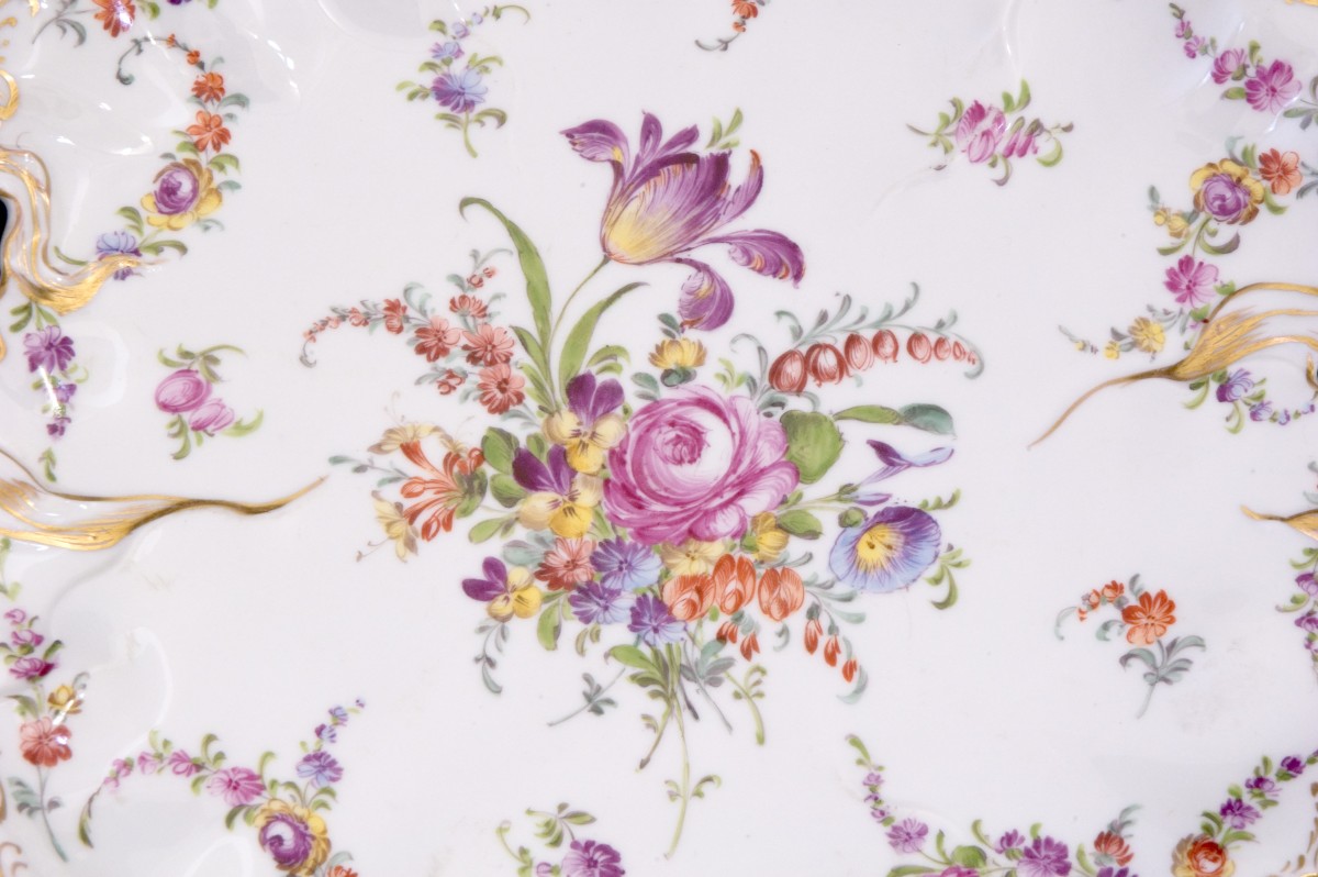 Dresden Painted Porcelain Dish With Handles-photo-2