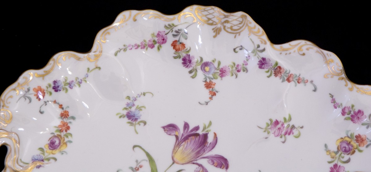 Dresden Painted Porcelain Dish With Handles-photo-3