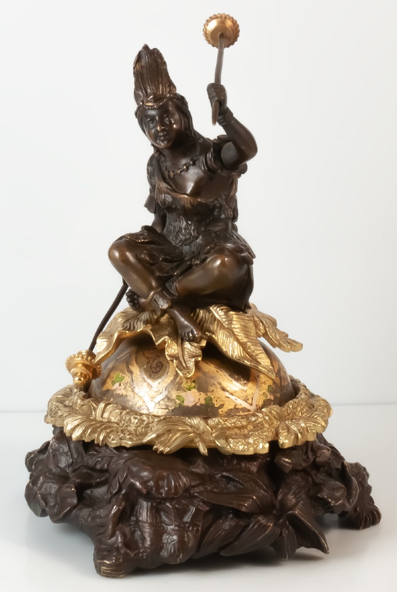 Impressive Bronze Native American Counter Bell-photo-3