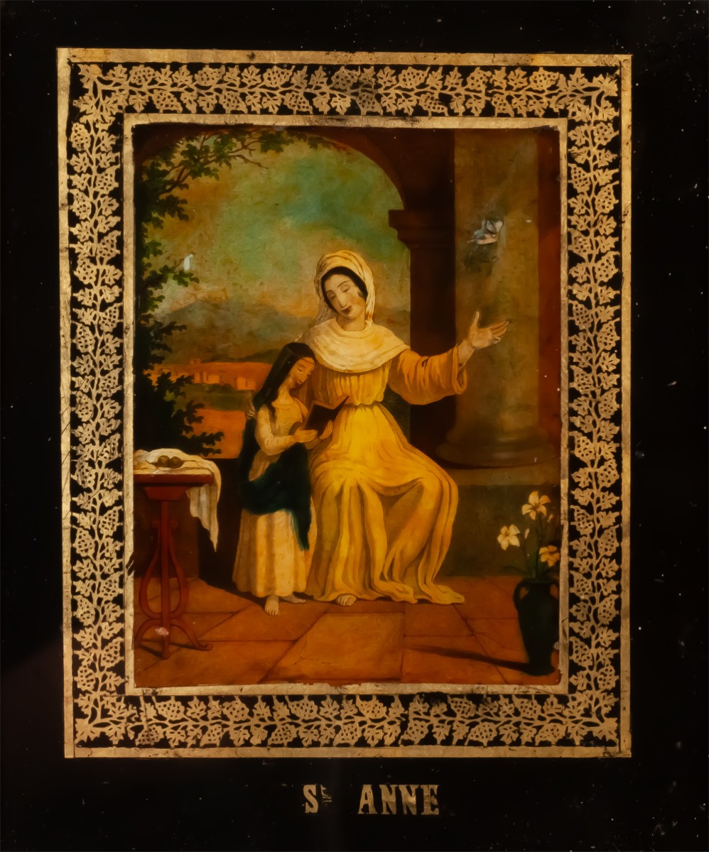 Saint Anne Reading, 19th Century Glass Eglomisé-photo-3