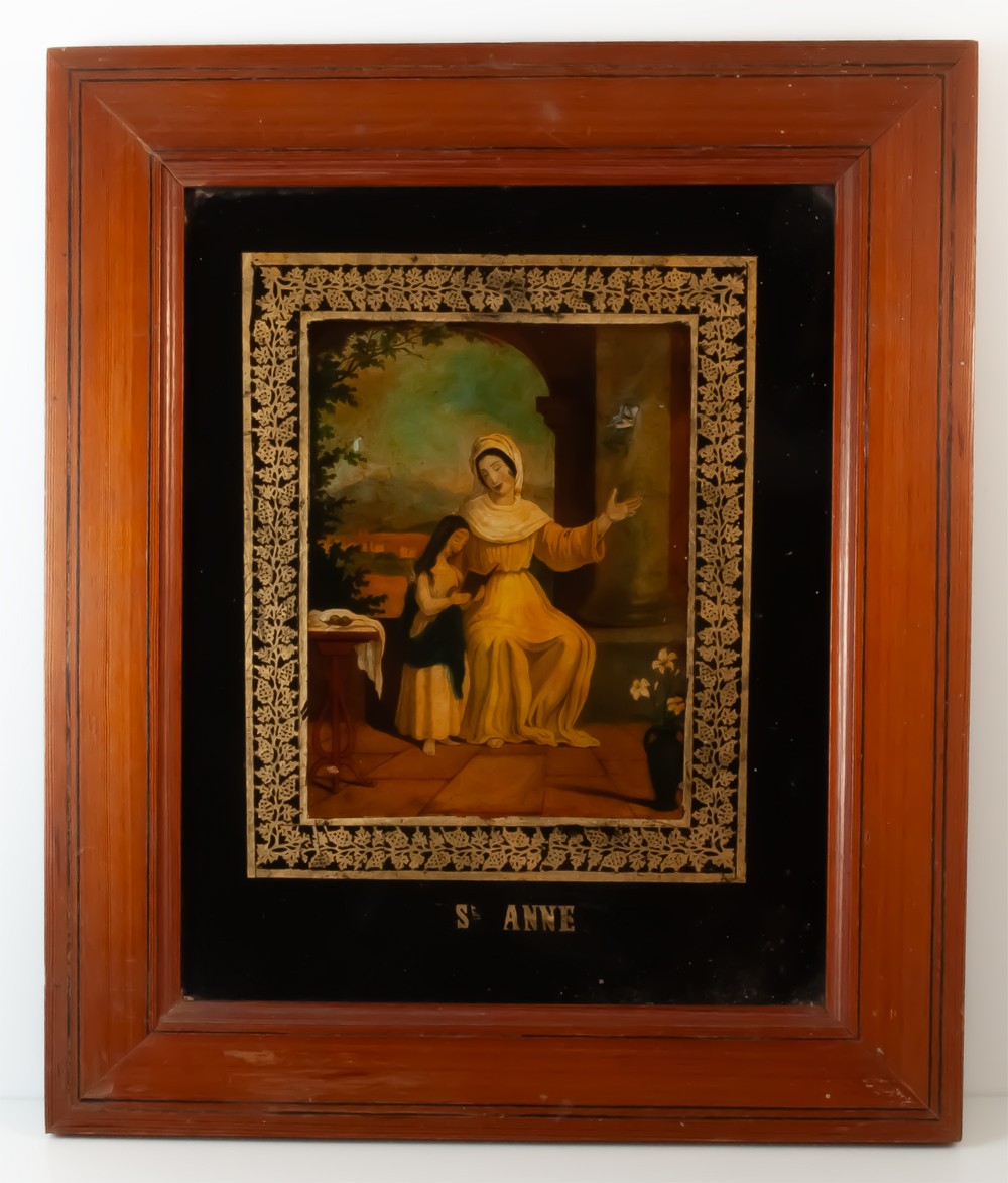 Saint Anne Reading, 19th Century Glass Eglomisé-photo-8