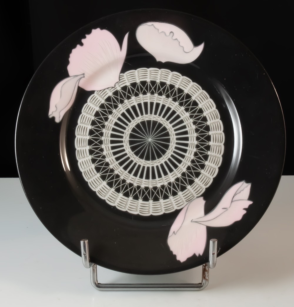 HERMES Paris service à gâteau / dessert en porcelaine décor pivoines-photo-1