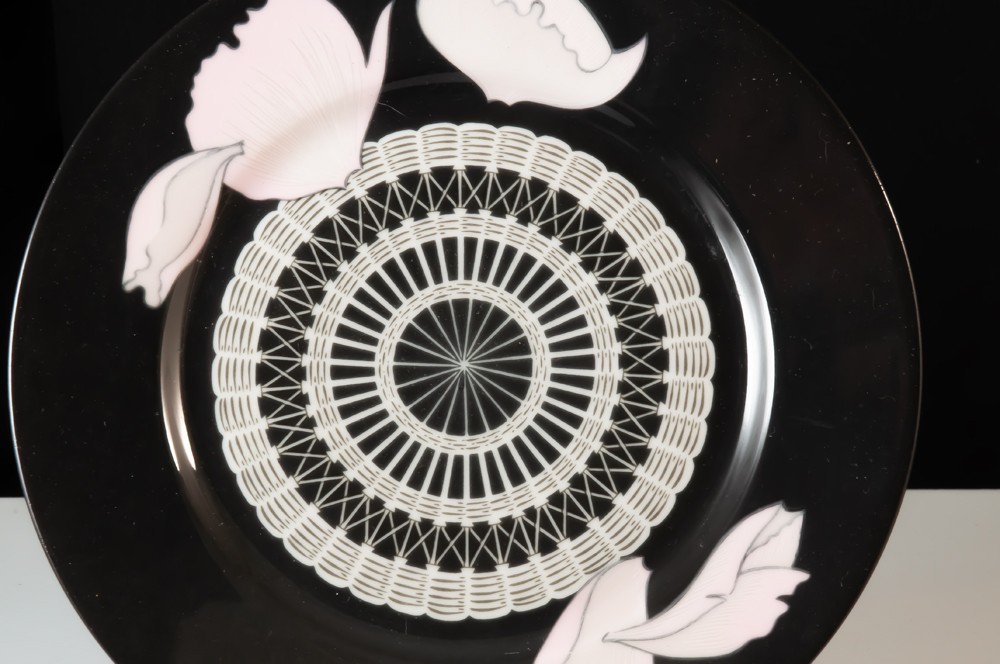 HERMES Paris service à gâteau / dessert en porcelaine décor pivoines-photo-2