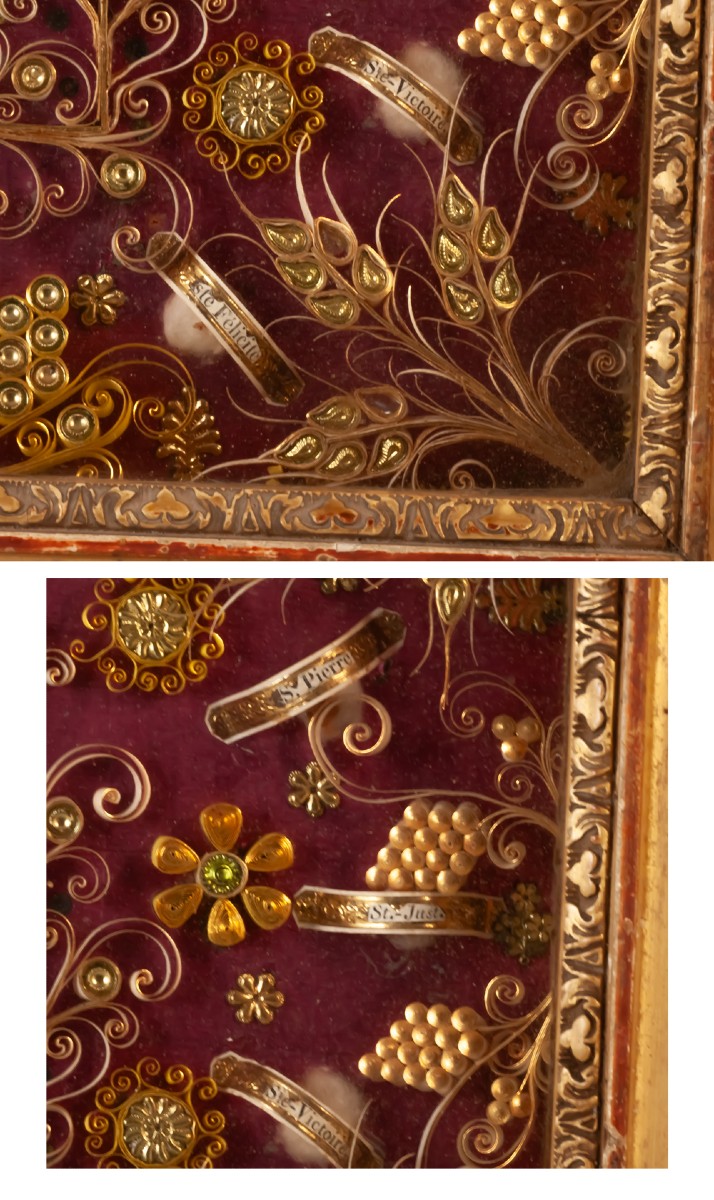 18th-century Paper Filigree Reliquary Containing 12 Relics-photo-3