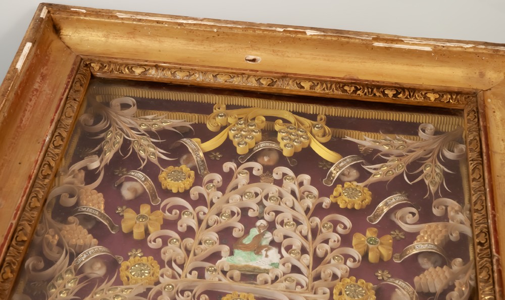 18th-century Paper Filigree Reliquary Containing 12 Relics-photo-3