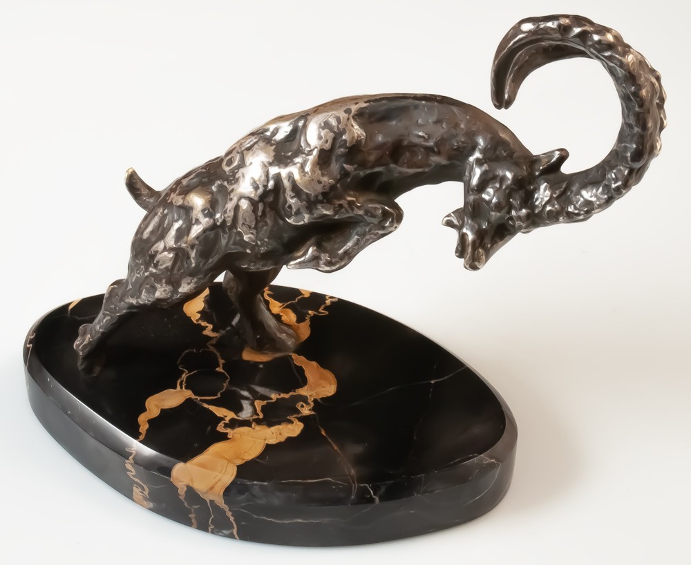Louis Fontinelle (1886-1964) Fighting Ram Silvered Bronze Sculpture-photo-2