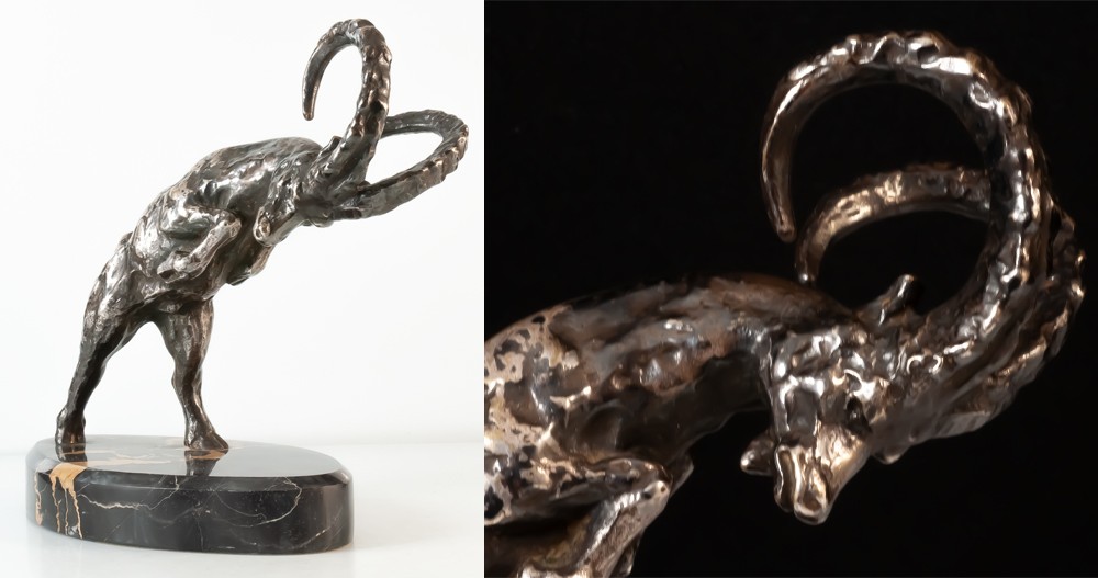 Louis Fontinelle (1886-1964) Fighting Ram Silvered Bronze Sculpture-photo-4