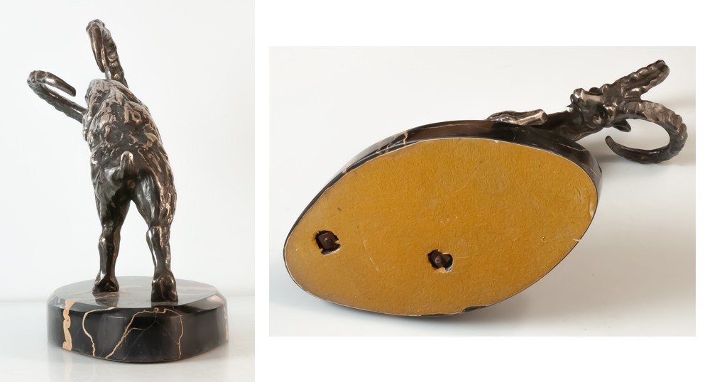 Louis Fontinelle (1886-1964) Fighting Ram Silvered Bronze Sculpture-photo-3