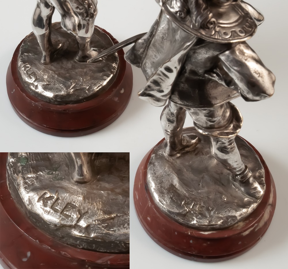 Louis KLEY (1833-1911) Enfants mousquetaires paire de sculptures en bronze argenté-photo-4