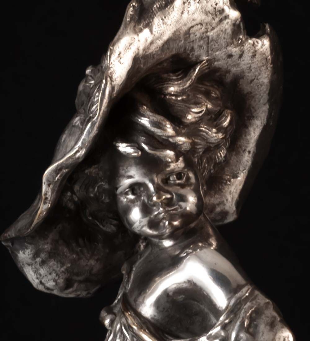 Louis KLEY (1833-1911) Enfants mousquetaires paire de sculptures en bronze argenté-photo-1