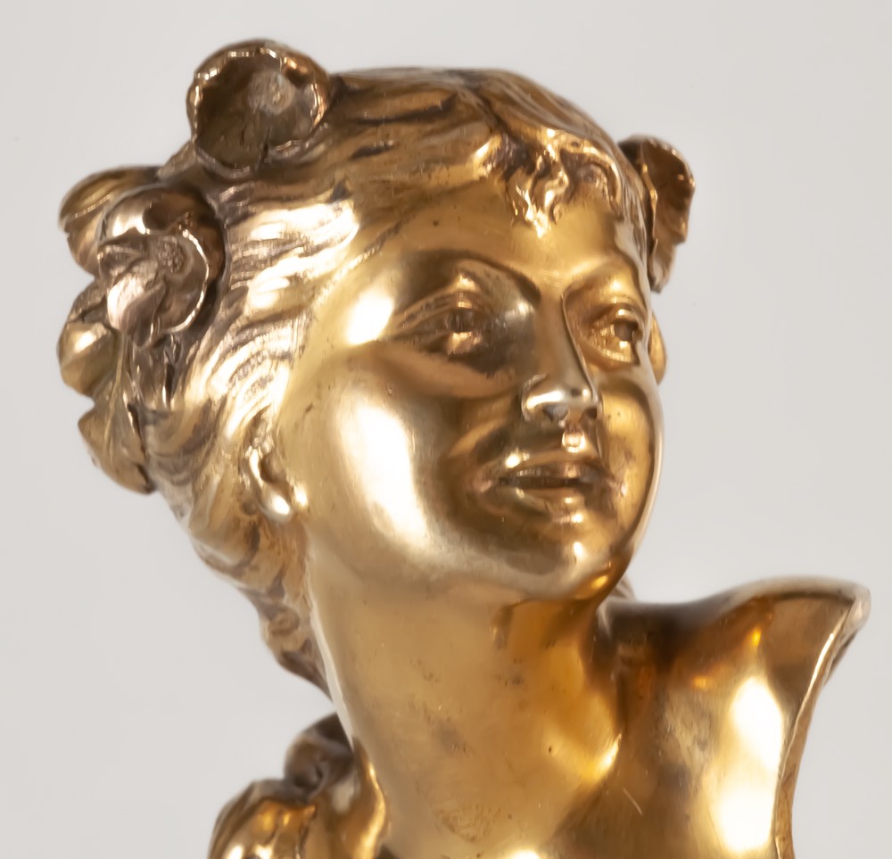 Ernest Wante (1872-1960) sceau à cacheter en bronze buste de jeune femme-photo-4