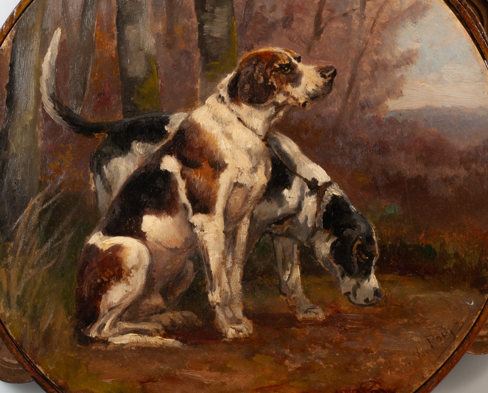 Tambourine Painted With Hunting Dogs, Brifauts-photo-2