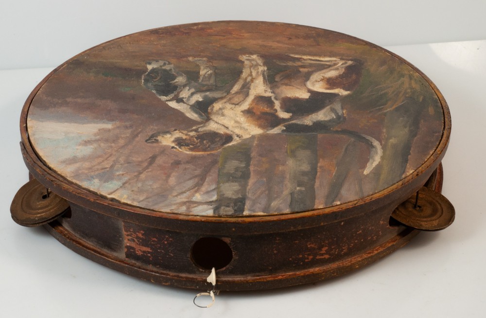 Tambourine Painted With Hunting Dogs, Brifauts-photo-4