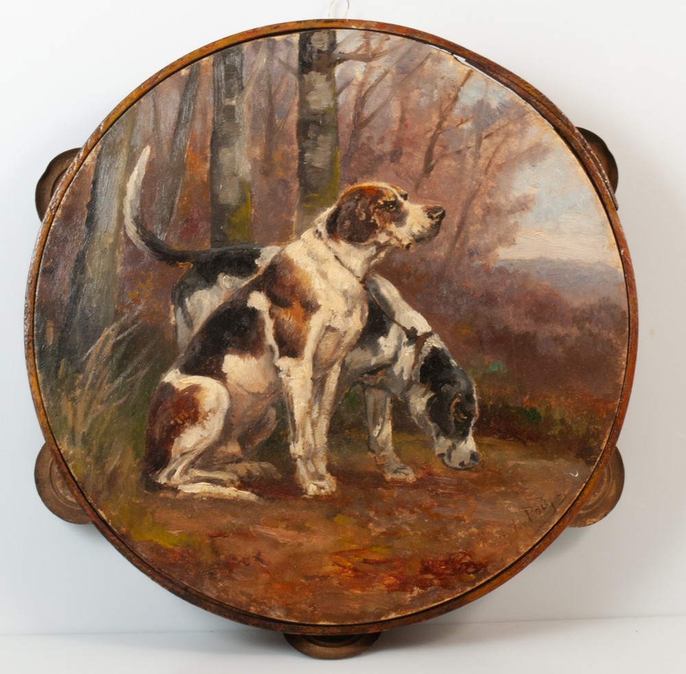 Tambourine Painted With Hunting Dogs, Brifauts