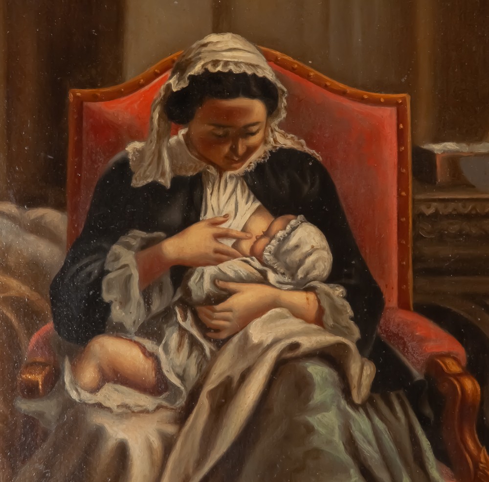 Huile sur toile femme à l'enfant maternité-photo-3