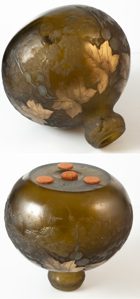 Legras vase boule aux raisins et feuilles de vigne-photo-3