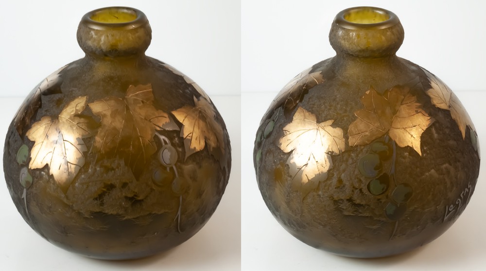 Legras vase boule aux raisins et feuilles de vigne-photo-4