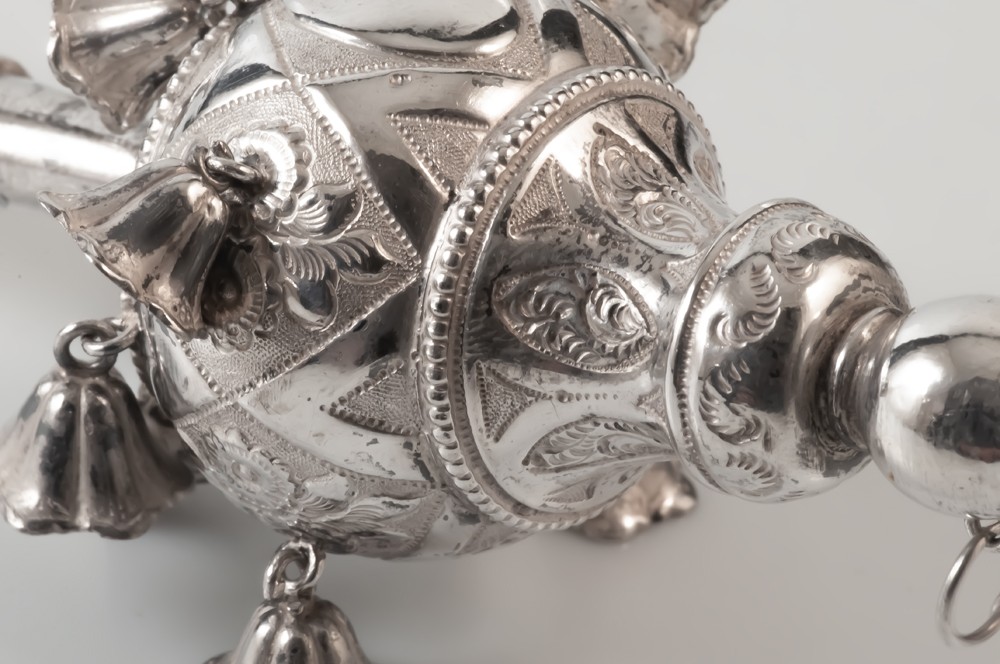 Gros hochet siffleur à huit clochettes argent massif-photo-2