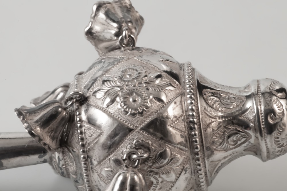 Gros hochet siffleur à huit clochettes argent massif-photo-3