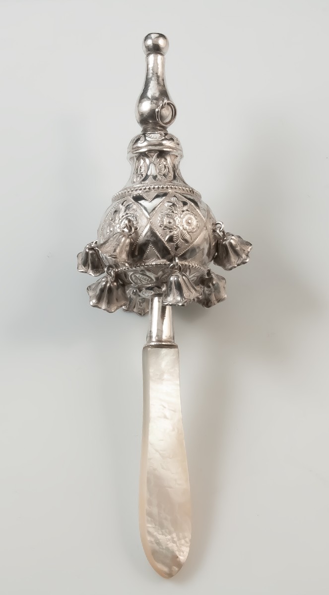 Gros hochet siffleur à huit clochettes argent massif-photo-4