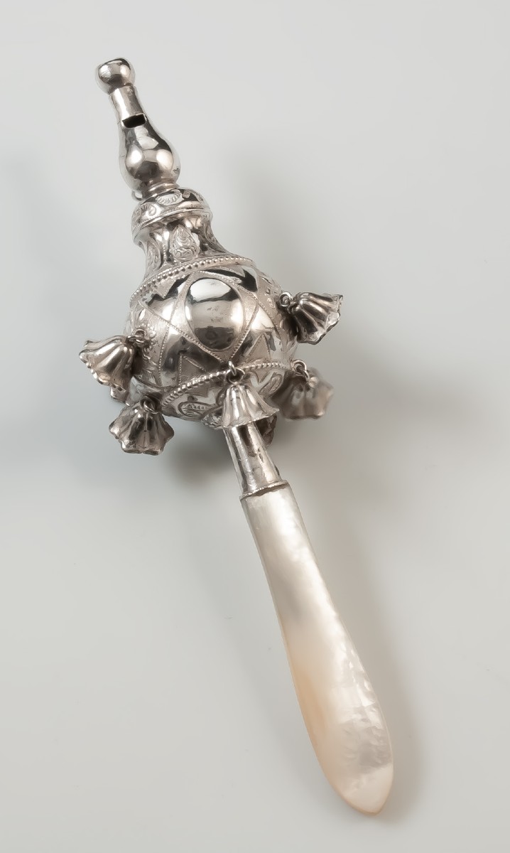 Gros hochet siffleur à huit clochettes argent massif-photo-1