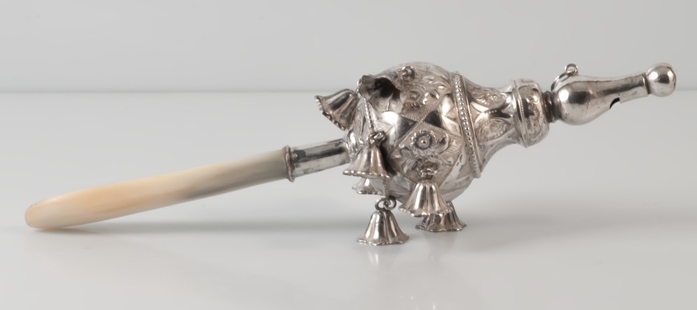 Gros hochet siffleur à huit clochettes argent massif-photo-2