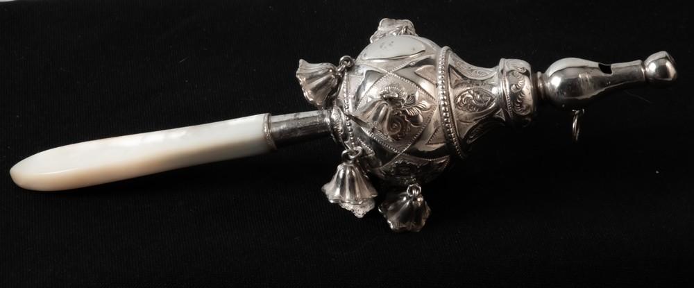 Gros hochet siffleur à huit clochettes argent massif