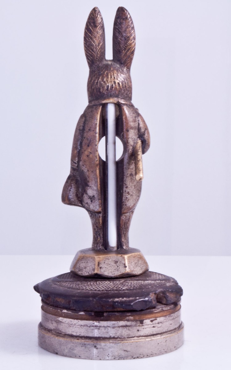 rare bouchon de radiateur mascotte lapin voyageur bronze argenté-photo-2