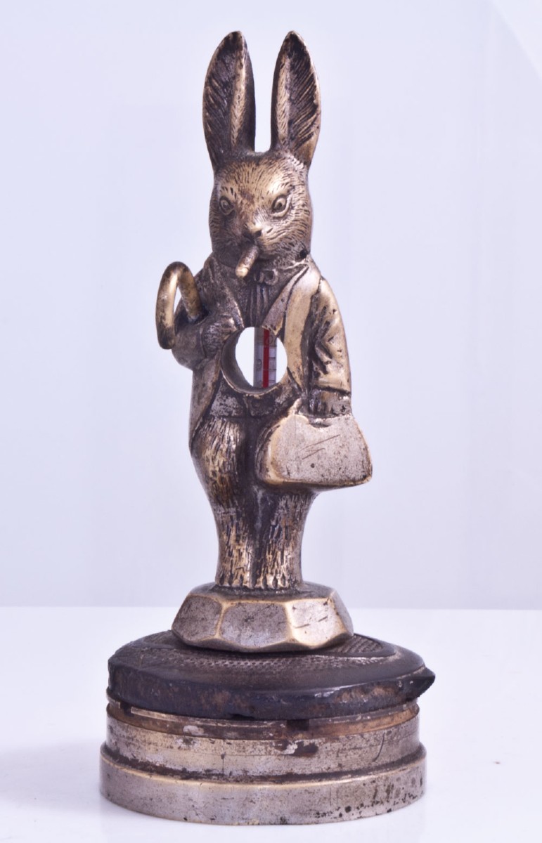 rare bouchon de radiateur mascotte lapin voyageur bronze argenté