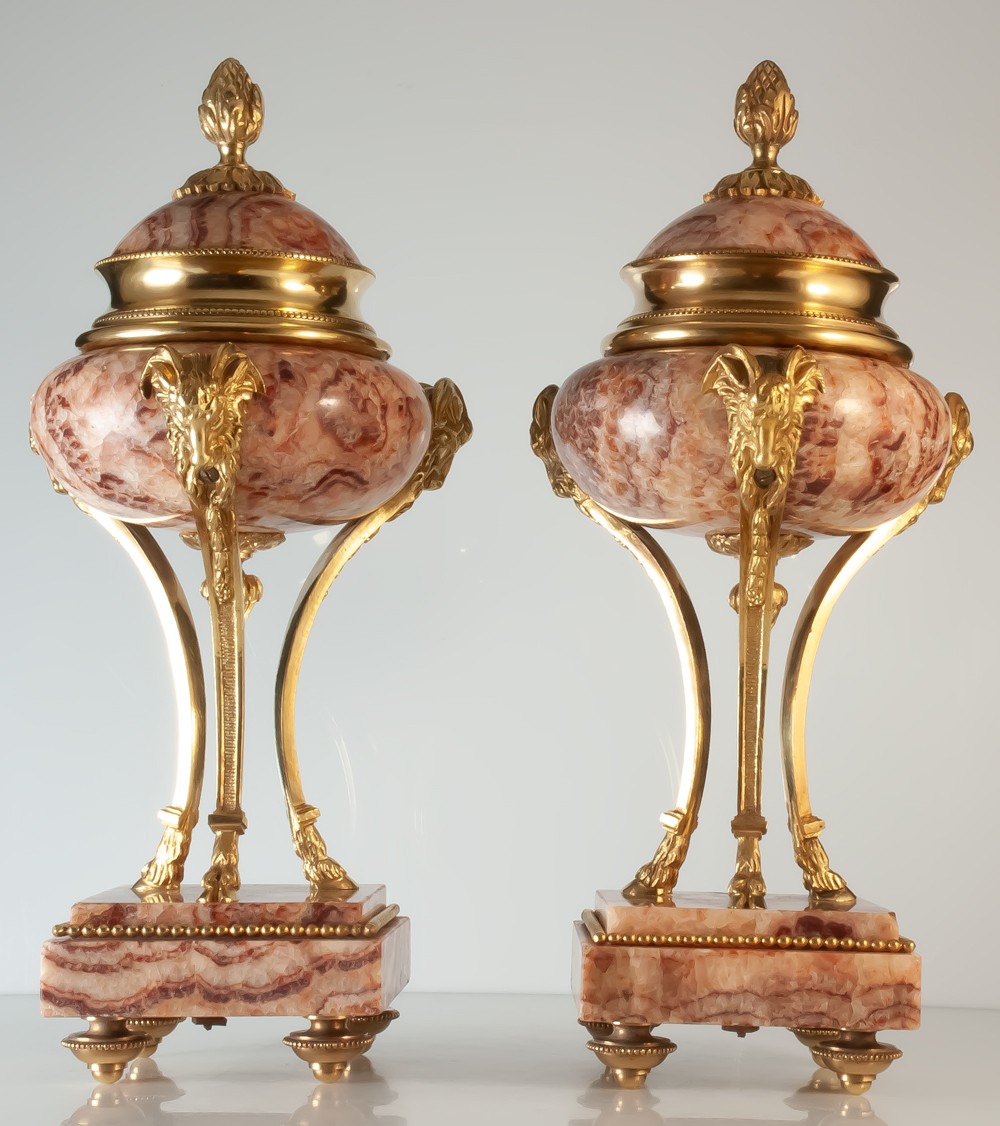 Paire de cassolettes en marbre et bronze-photo-2