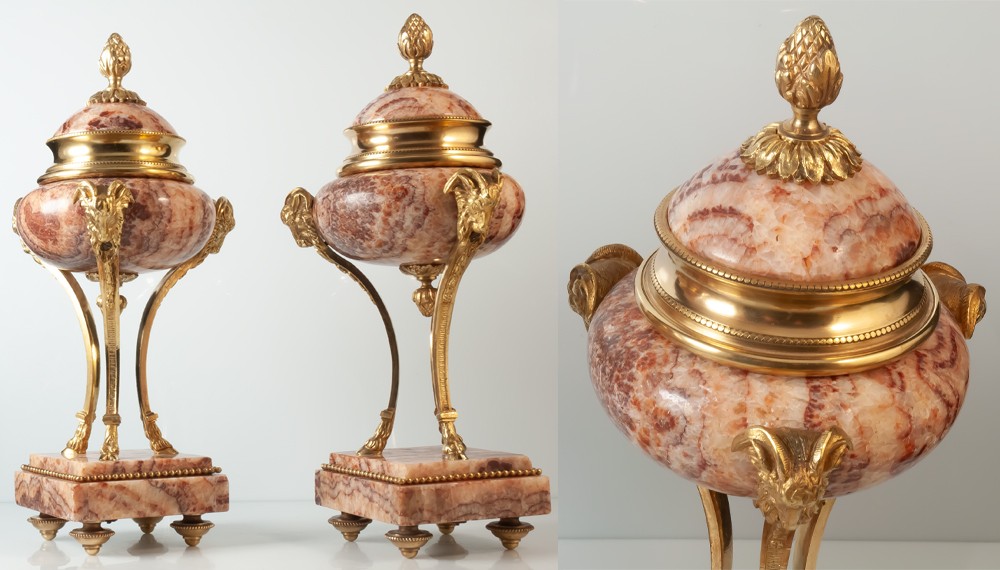 Paire de cassolettes en marbre et bronze-photo-3