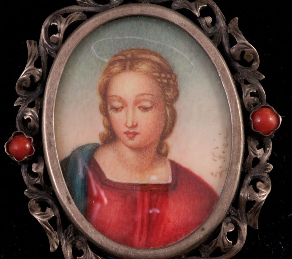Pendentif italien argent corail portrait de sainte-photo-2