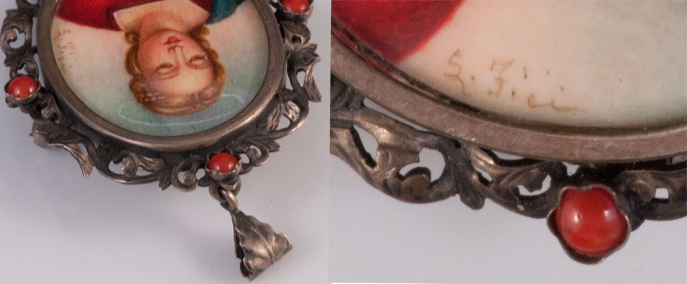 Pendentif italien argent corail portrait de sainte-photo-3