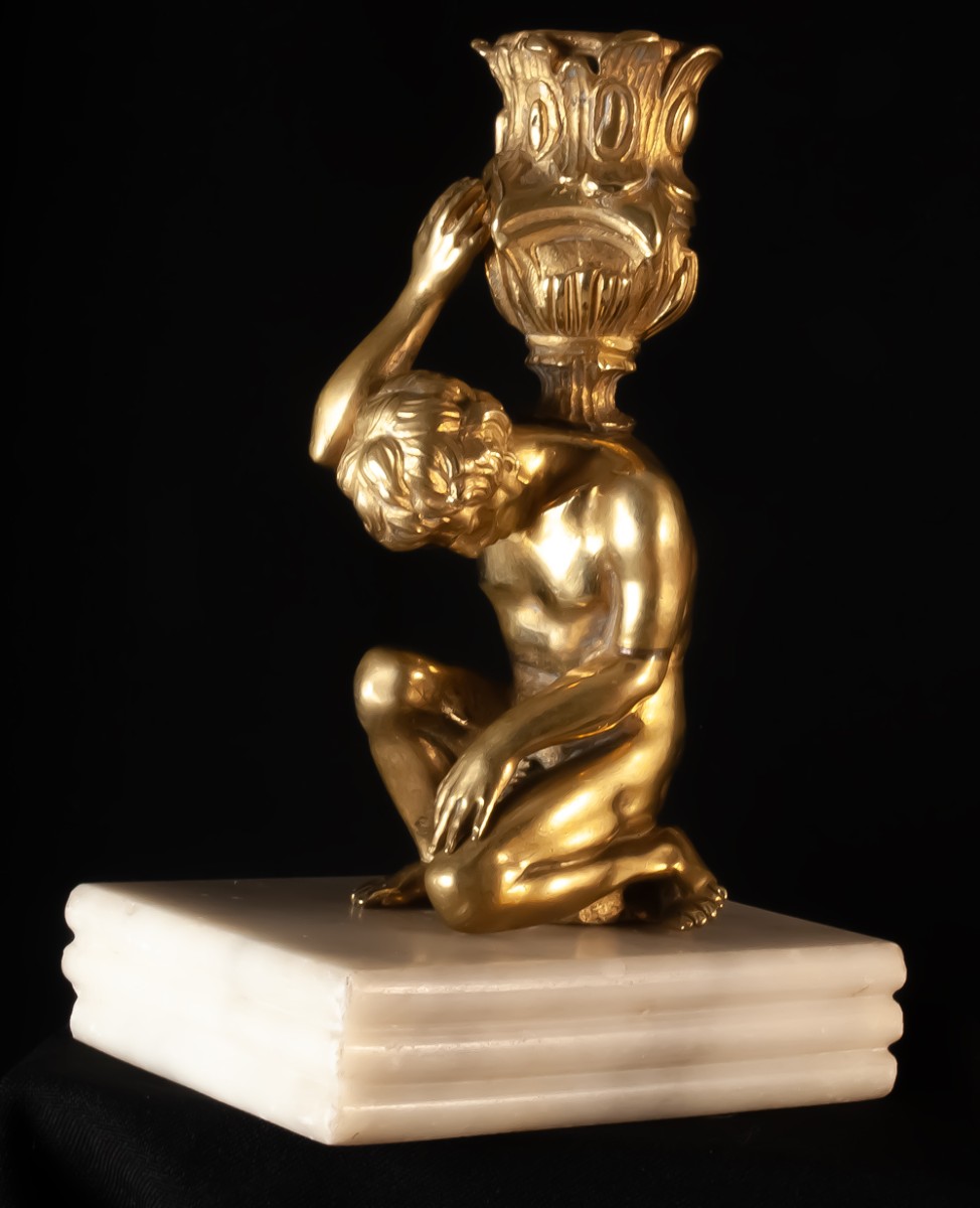 Bougeoir en bronze doré Atlas-photo-1