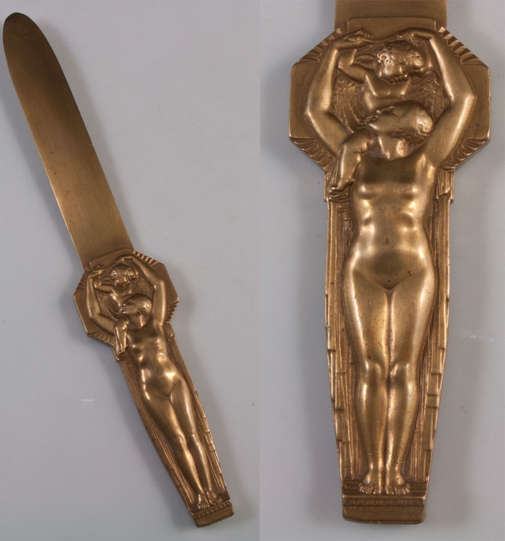 Lucien Bazor 1928 coupe papier en bronze art déco