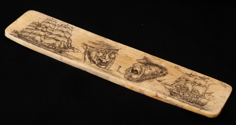 Scrimshaw Sur Plaque En Os Signée-photo-2