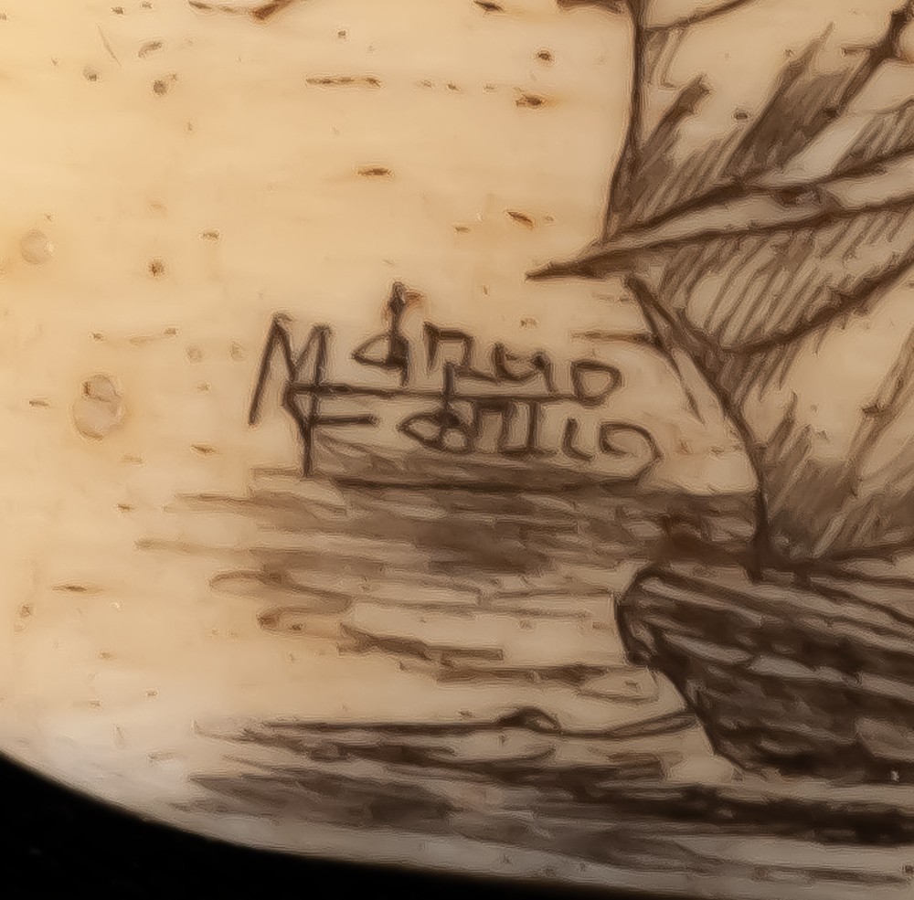 Scrimshaw Sur Plaque En Os Signée-photo-3