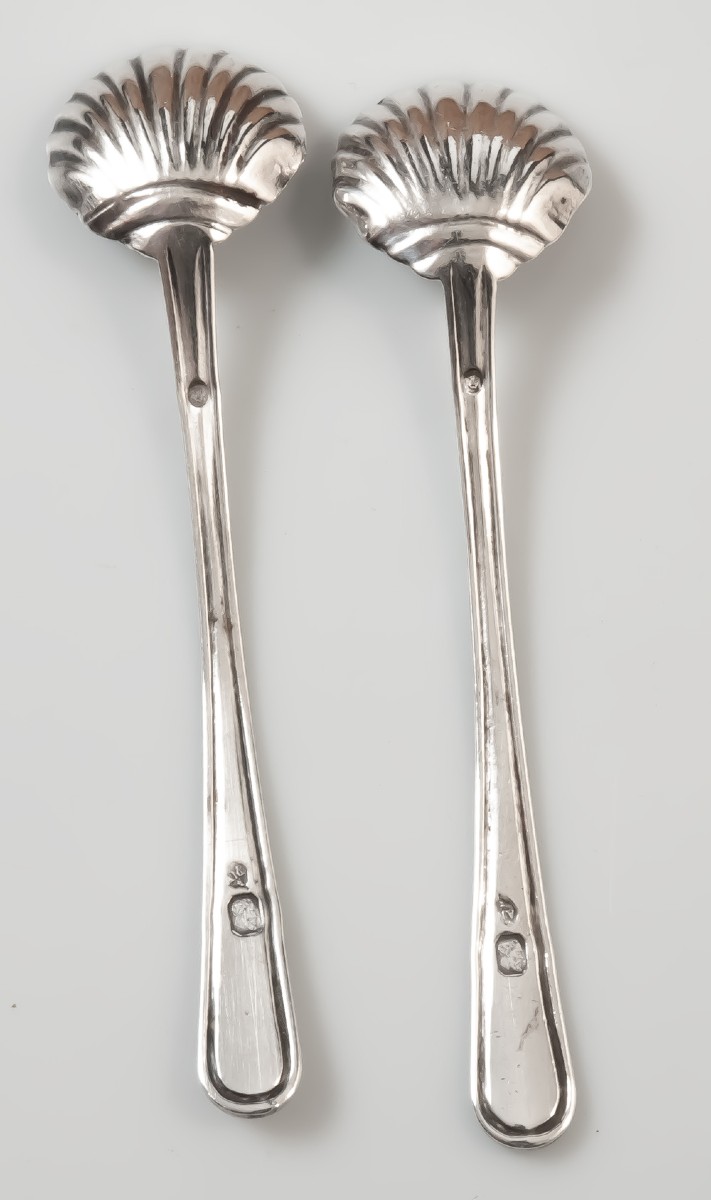 2 cuillères à sel / condiments / moutarde argent poinçon vieillard