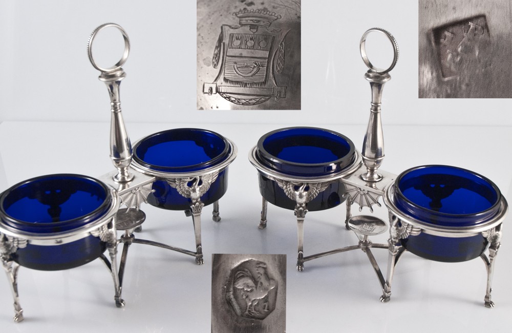 Service à Condiments Argent Massif époque Empire salières moutardier huilier-photo-2
